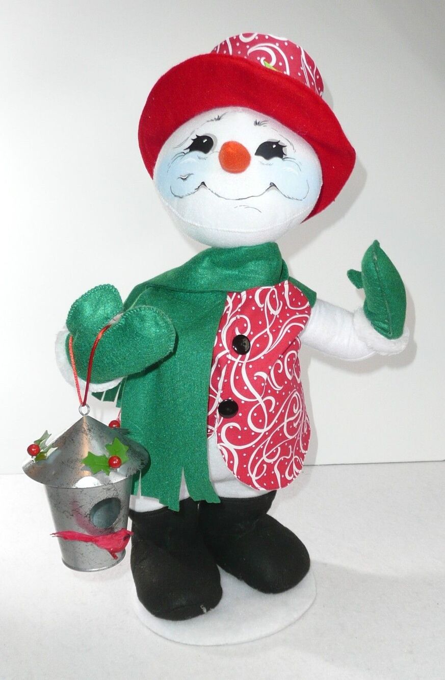 Annalee Christmas Swirl Snowman 20" 2019 w/ Birdhouse Red White Outfit Hat Doll